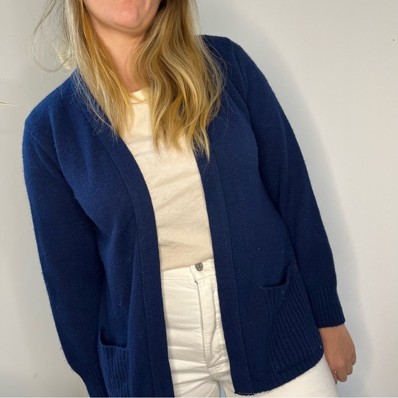 Vintage Sears Navy Blue Open Front Sweater Cardigan with Pockets - Picture 11 of 11